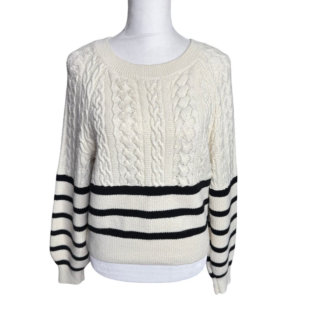 Express Cream Black Striped Cable Knit Sweater - S